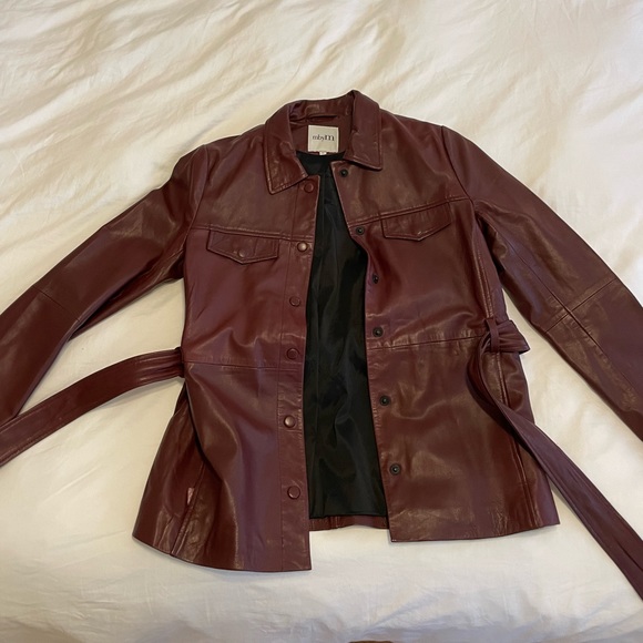 Burgundy Leather Shirt Jacket - Picture 2 of 11